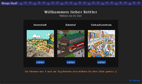 Betteln Ziel Seite